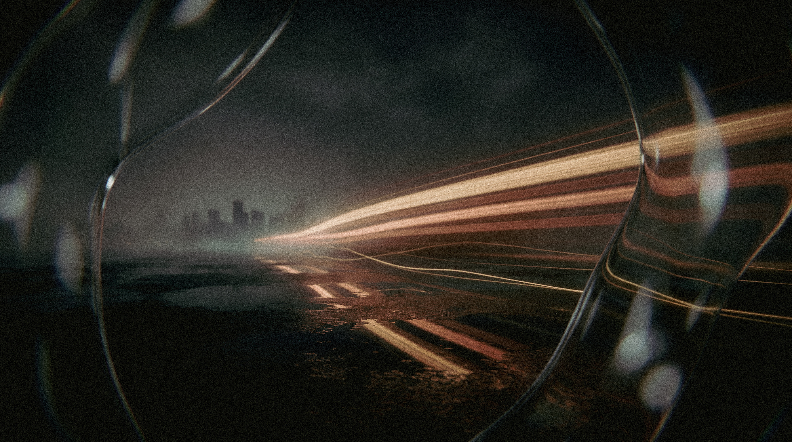 Cars and freight vehicles moving together under a liquid glass execution layer